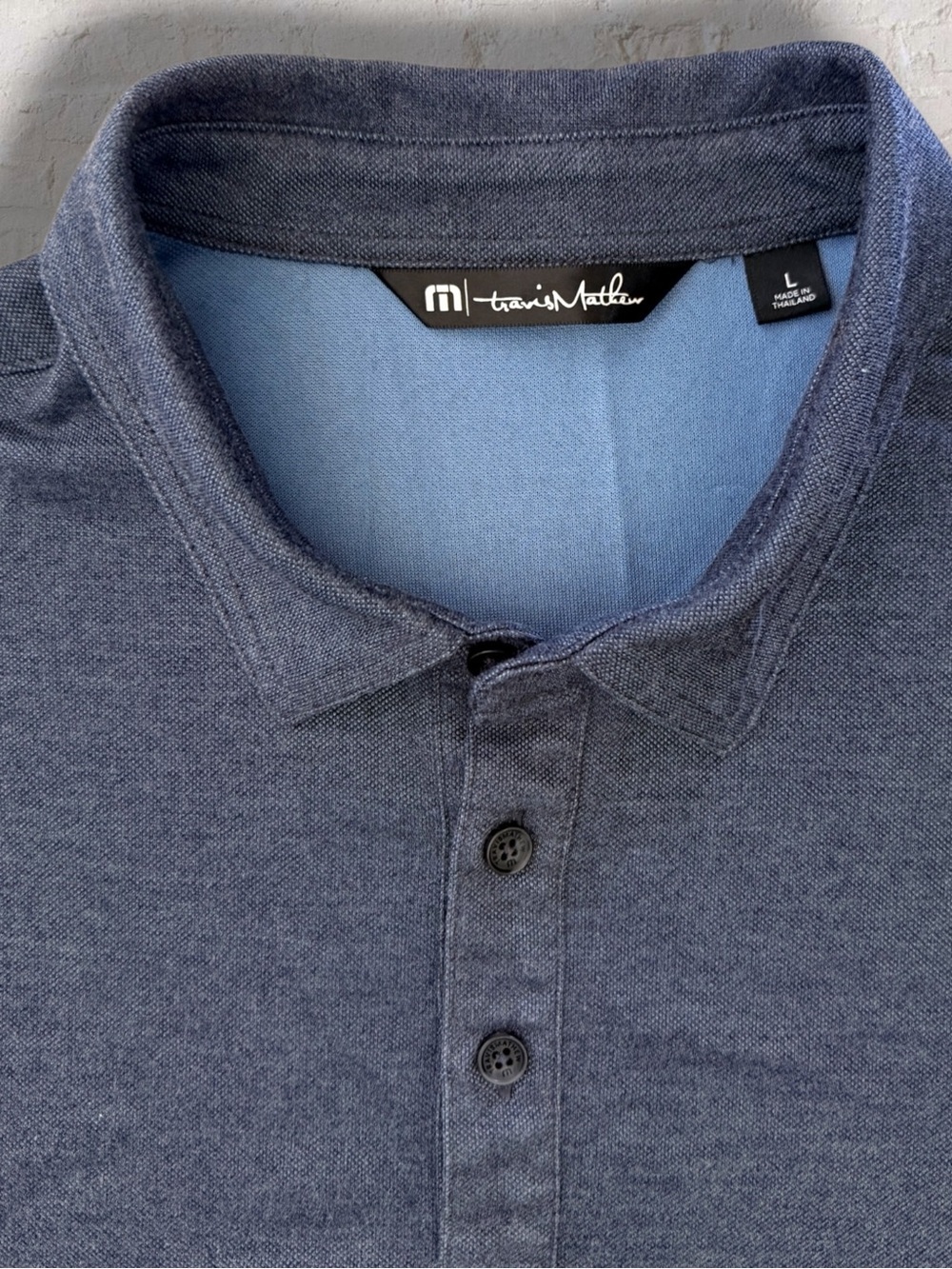 Travis Mathew Minimalist Polo — Charcoal Blue, Patriotic Trim, Size Large - Picture 2 of 12